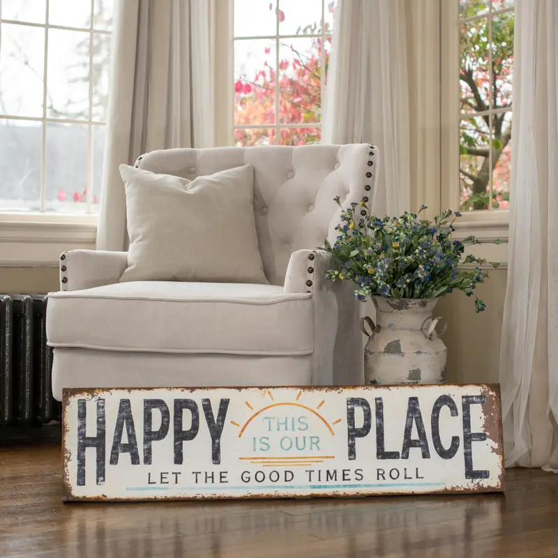 ‘Happy Place’ Rustic Metal Wall Art Sign