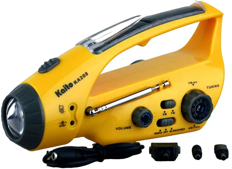 Kaito KA288 Solar + Crank Flashlight & AM/FM Radio – Emergency Ready