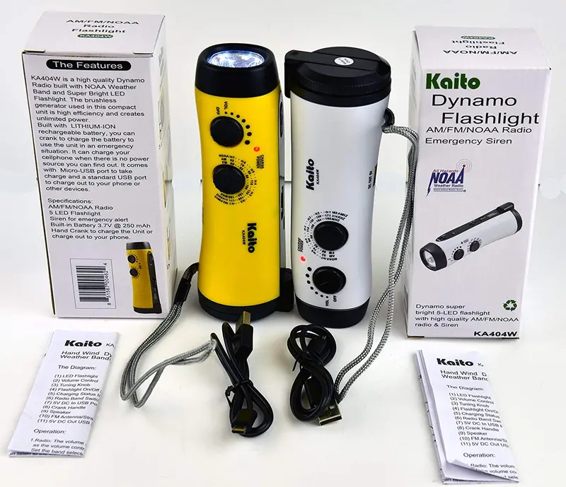 Kaito KA404W Emergency Radio – Hand-Crank AM/FM/NOAA Weather Alert with Flashlight