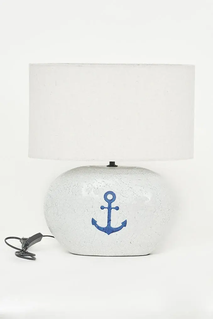 Large Terracotta & Canvas Table Lamp with Anchor Detail
