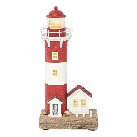 LED-Illuminated Resin Lighthouse & Cottage Figurine