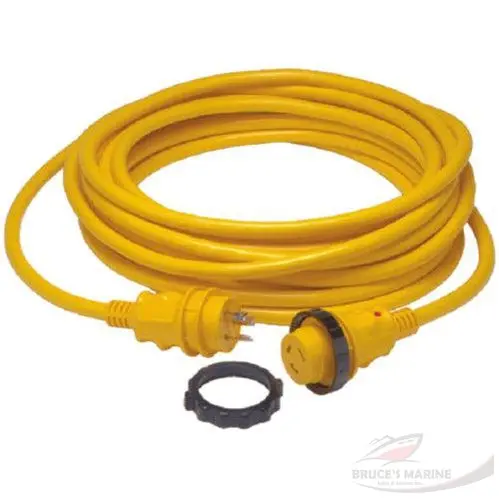 Marinco PowerCord Plus® 30A/125V Shore Power Cord – 50-Foot Yellow with Integrated LED Indicator (Model 199119)