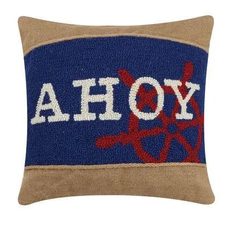 Nautical ‘Ahoy’ Burlap Accent Pillow