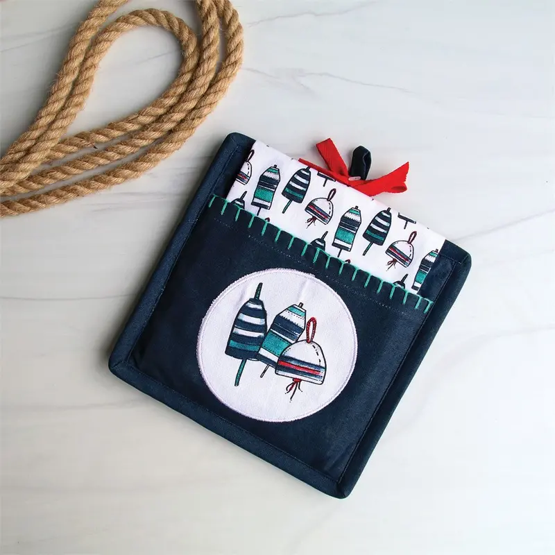 Nautical Buoy Dish Towel & Pot Holder Combo – Coastal Kitchen Set