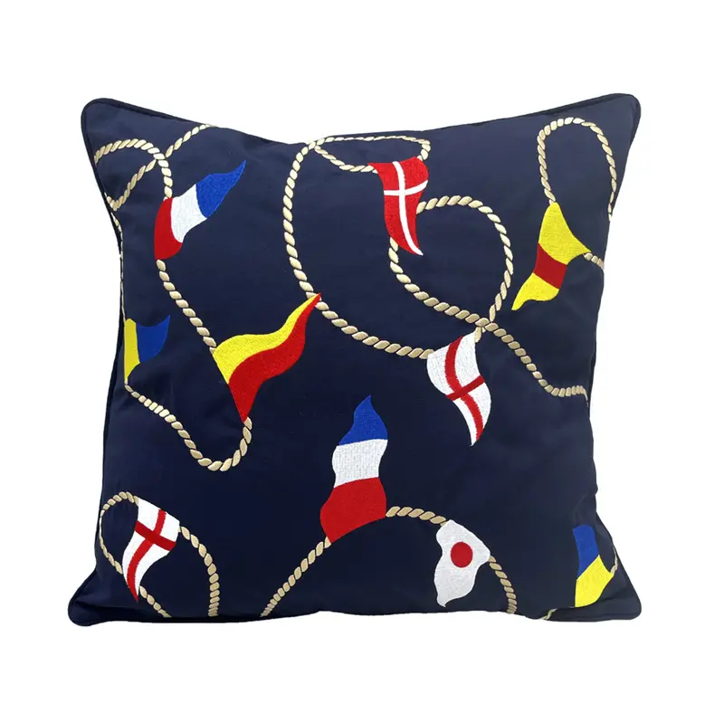 Nautical Flag Embroidered Throw Pillow