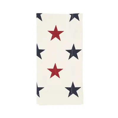 Red and Blue Star-Patterned Linen Napkins