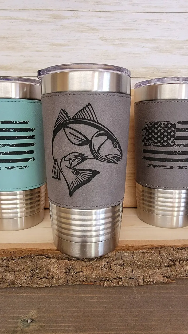 Redfish-Themed Leather Tumbler – Rawhide Texture