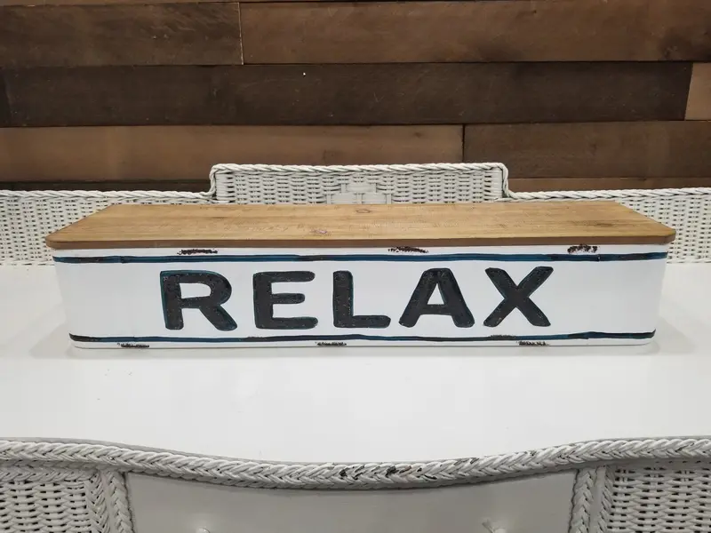Relax-Themed Metal Wall Shelf – 31-Inch Floating Organizer