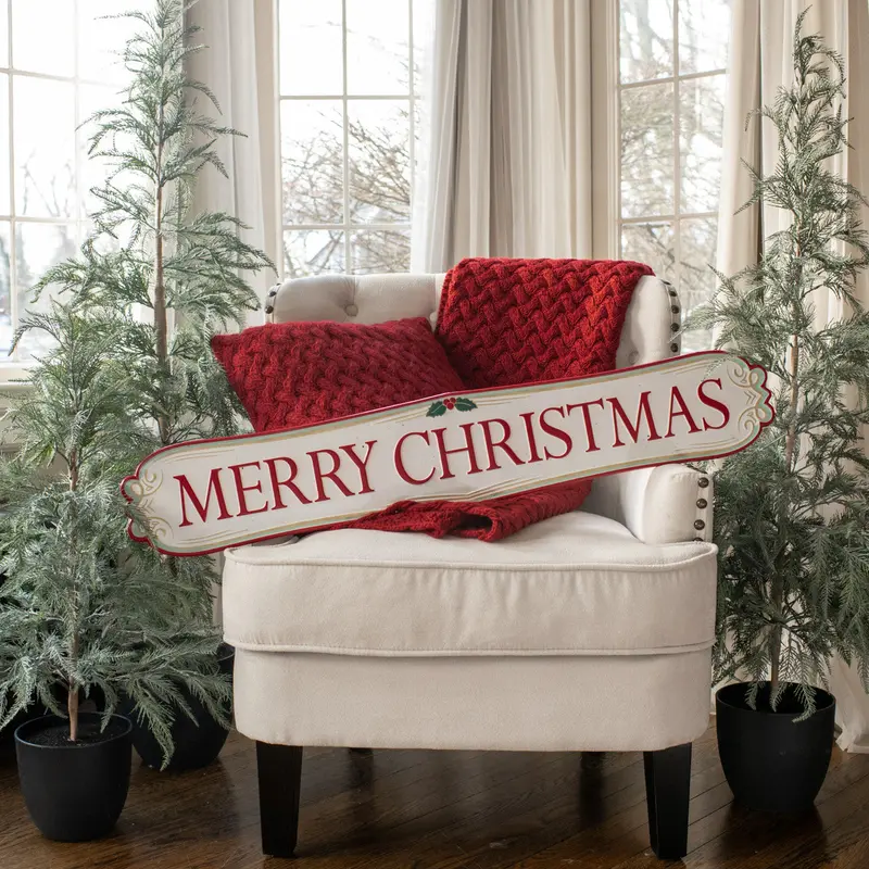 Rustic Red-and-White Christmas Wall Plaque