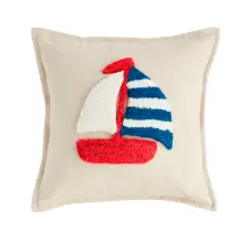 Sailboat-Embellished Lake Tufted Decorative Pillow
