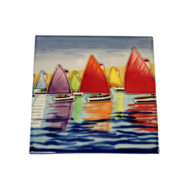 Sailing Scene Ceramic Tile Set – Handcrafted Design