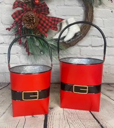 Santa Bucket Set with Handles – Two-Piece Holiday Gift Containers