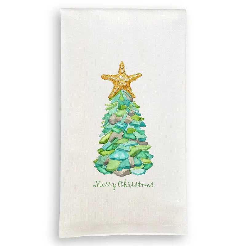 Sea Glass Christmas Tree Dish Towel – Festive Coastal Motif