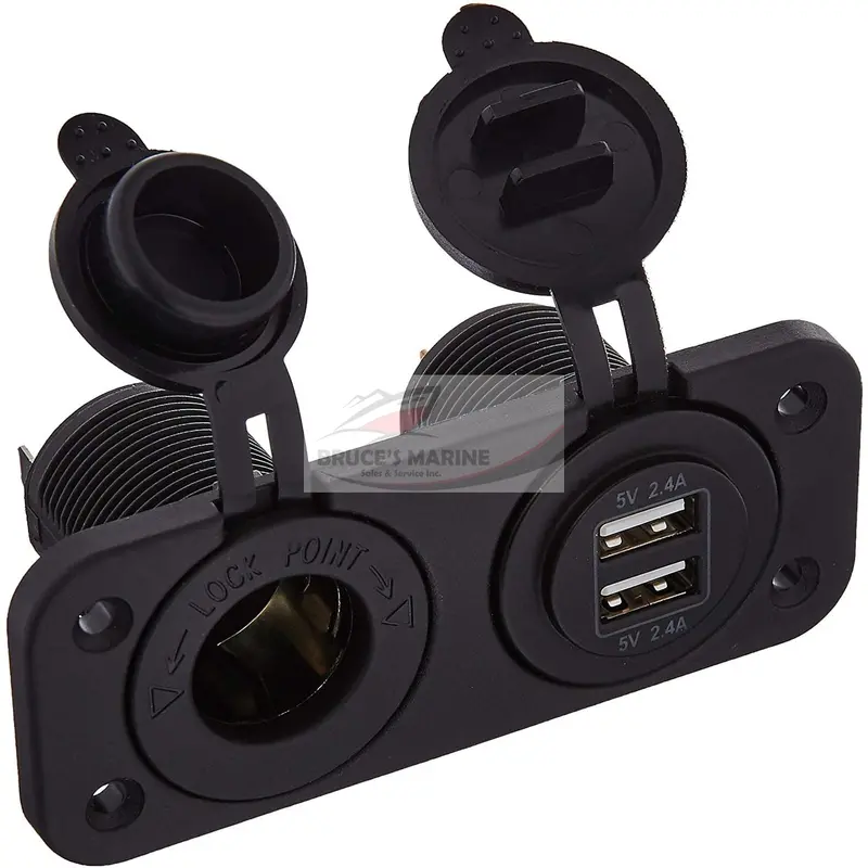 Seadog Dual USB Power Panel – 12V–24V Input with Socket & Mounting Hardware