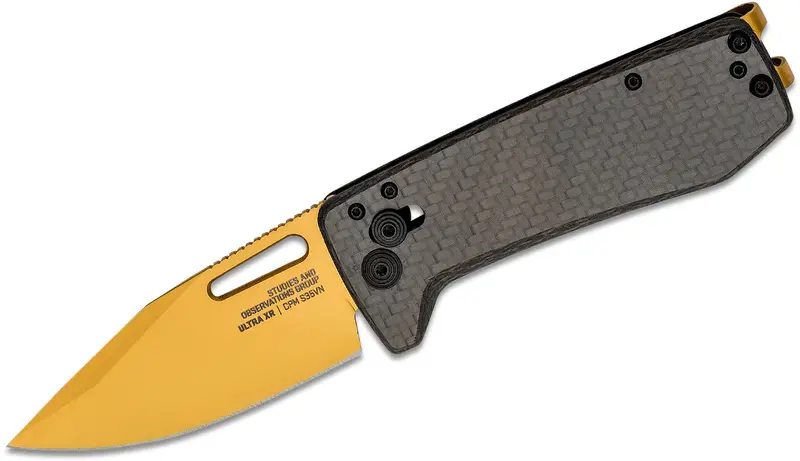 SOG Ultra XR Folding Knife – Carbon Steel Blade with Gold Accents