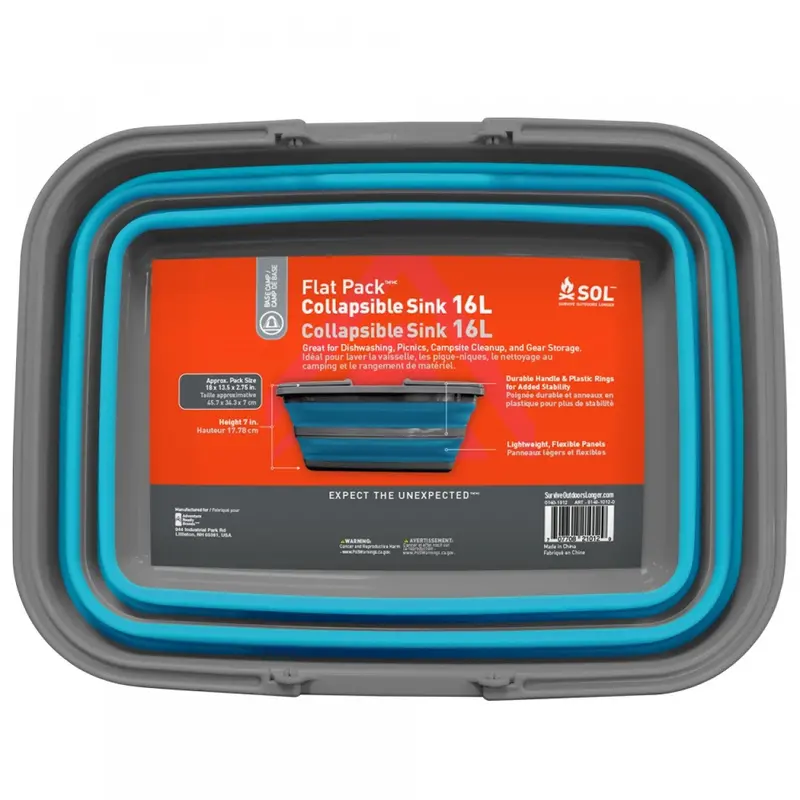 SOL Flat Pack 16L Collapsible Sink – Compact Camp & Emergency Use
