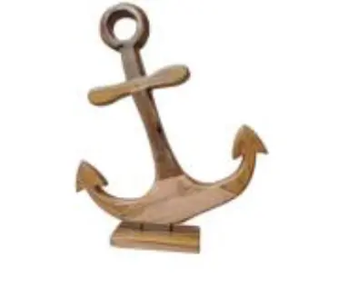 Solid Teak Wood Anchor Sculpture on Display Base