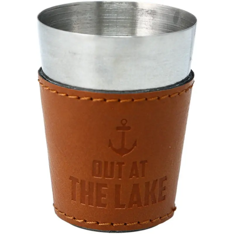 Stainless Steel Shot Glass with Insulated Sleeve – ‘Out at the Lake’ Design
