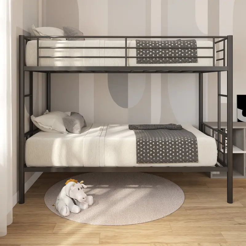 Twin-over-Twin Metal Bunk Bed – Heavy-Duty Modern Design with Safety Rails and Ladder, Ideal for Kids, Teens, and Adults