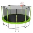Upgraded 15FT Backyard Trampoline Featuring Basketball Goal, 360° Safety Net, Stability Bars, and Reinforced Jumping Surface