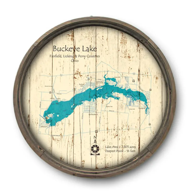 Vintage-Style Buckeye Lake Barrel End Map – 23 Inch