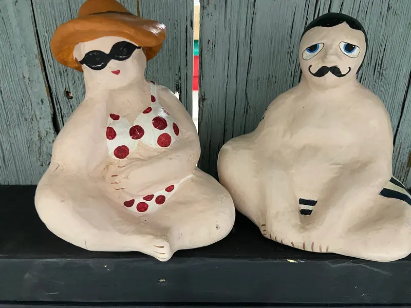 Vintage-Style Paper Mache Swimmer Figurines (Pair)