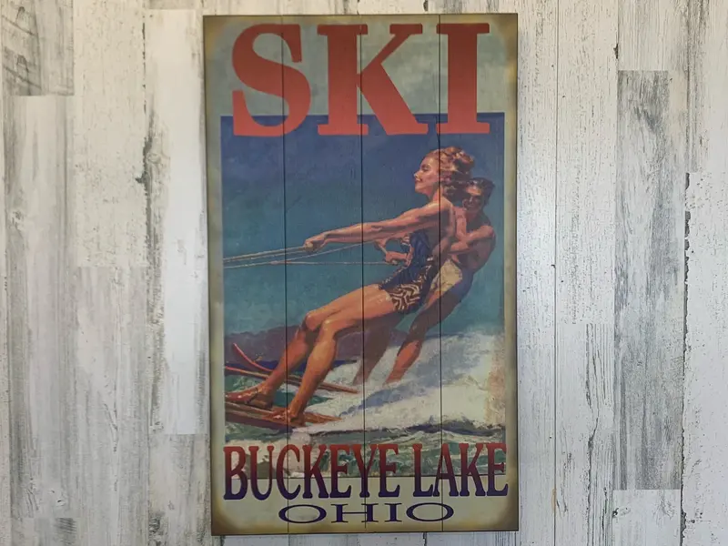 Water Ski Couple Wood Art Print – 18×30 Inch