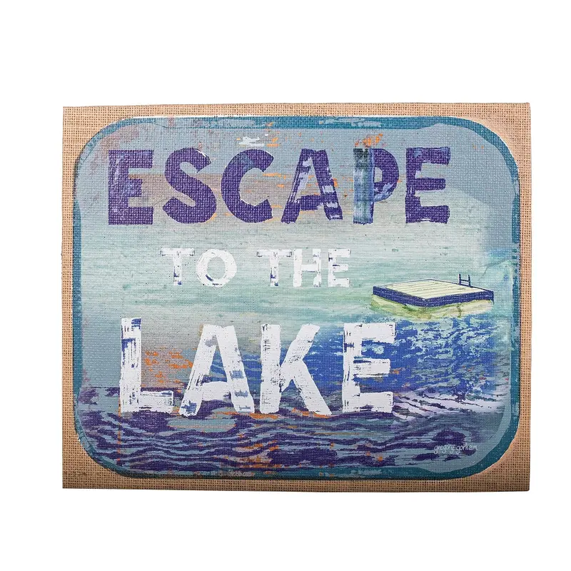 Wooden ‘Escape to the Lake’ Wall Sign – Natural Finish