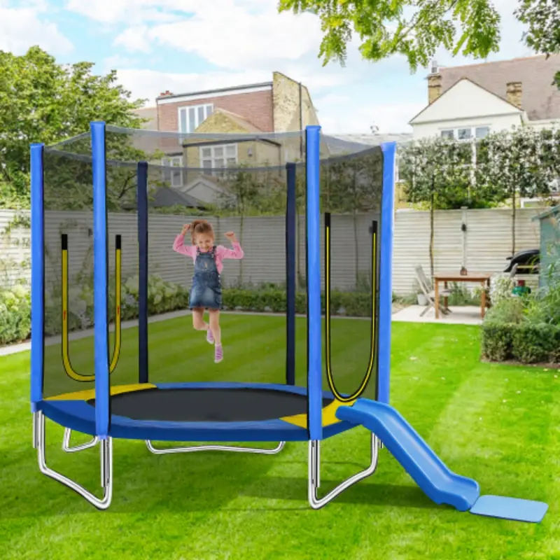 Yardmaster 7 ft Round Kids’ Trampoline – Age-Appropriate Outdoor Tramp with Safety Net, Slide, Ladder & Simple Indoor/Outdoor Assembly